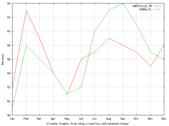 average morning humidity knoxville tampa